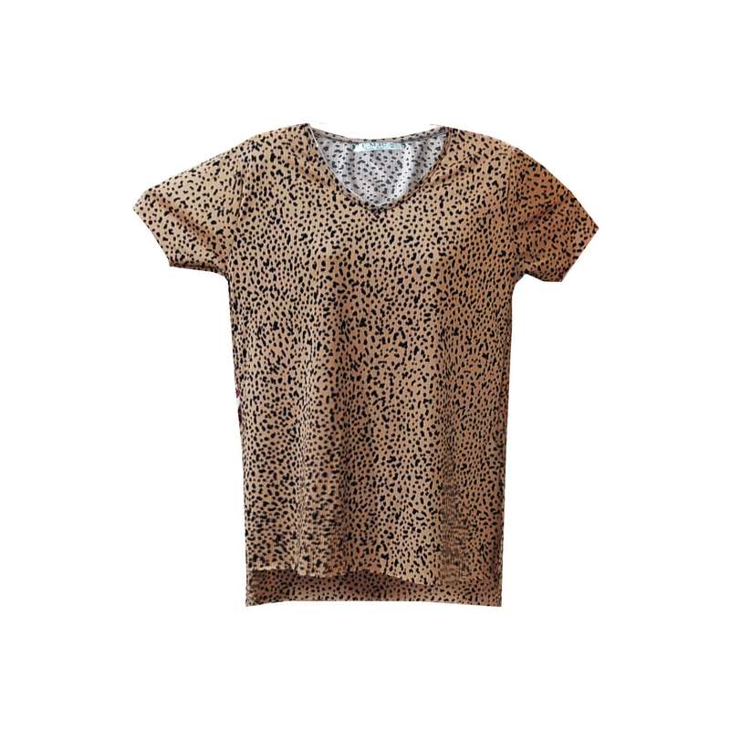 بلوز آستین کوتاه زنانه مدل پلنگی رنگ نسکافه ای