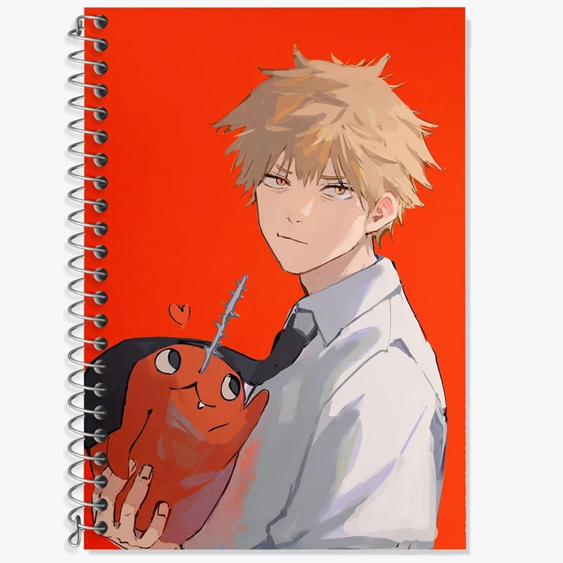 دفتر زبان 50 برگ خندالو مدل دو خط طرح دنجی و پوچیتا انیمه مرد اره ای Chainsaw Man کد 17885