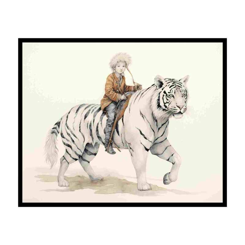 پوستر مدل کودک سوار بر ببر