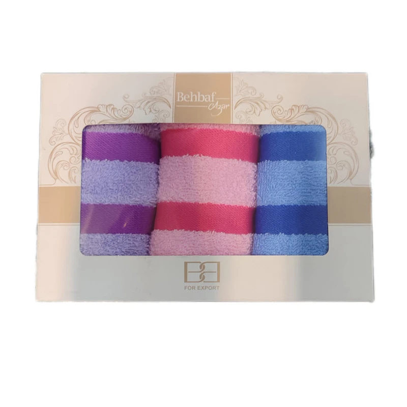 حوله دستی بهباف آذر مدل رنگین کمان سایز 50×30 سانتی متر بسته سه عددی