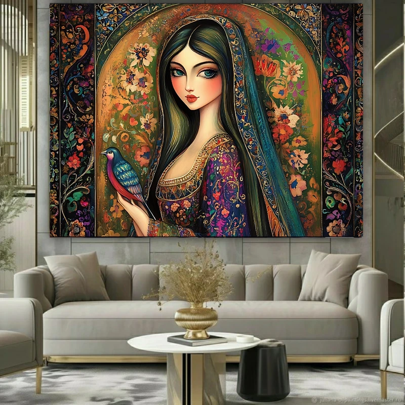 پوستر پارچه ای طرح مخمل  نقاشی مدل بانوی ایرانی کد PY1060