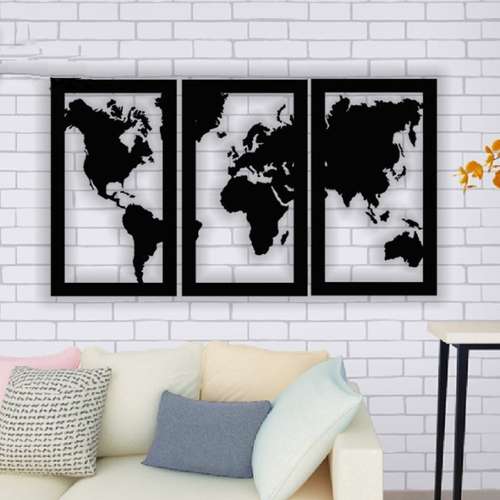 دیوارکوب مدل چوبی نقشه جهان مجموعه سه عددی