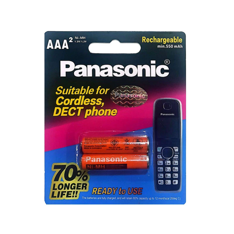 عکس شماره 2 : باتری نیم قلمی قابل شارژ تلفن بی سیم پاناسونیک مدل aaa
