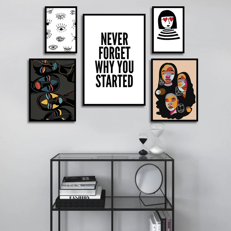 تابلو بکلیت طرح نقاشی مدرن چهره و جمله انگیزشی مدل B-1668 مجموعه 5 عددی