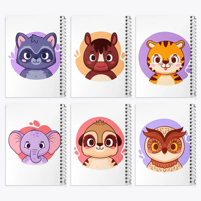 دفتر مشق 100 برگ خندالو طرح حیوانات بامزه کد 451 مجموعه 6 عددی