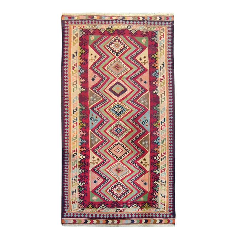 گلیم دستباف کناره طول سه متر طرح لوزی مدل AA35