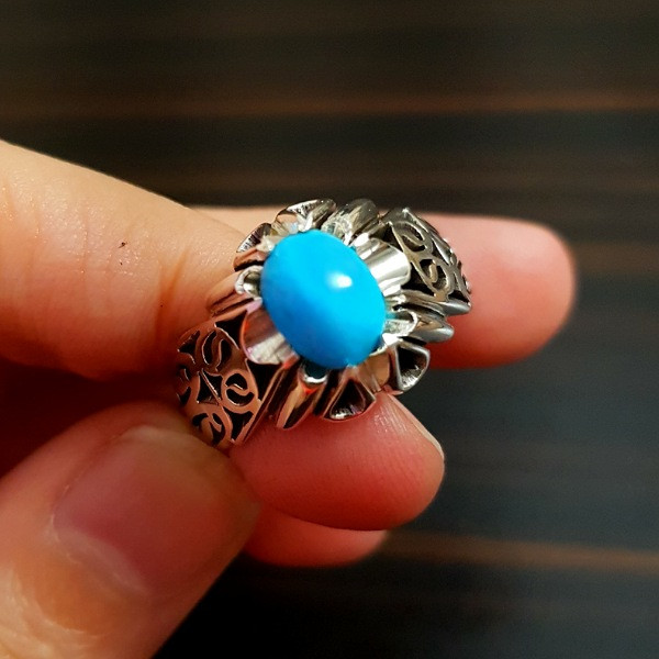 انگشتر نقره مردانه مدل دستساز فیروزه نیشابور سنتی