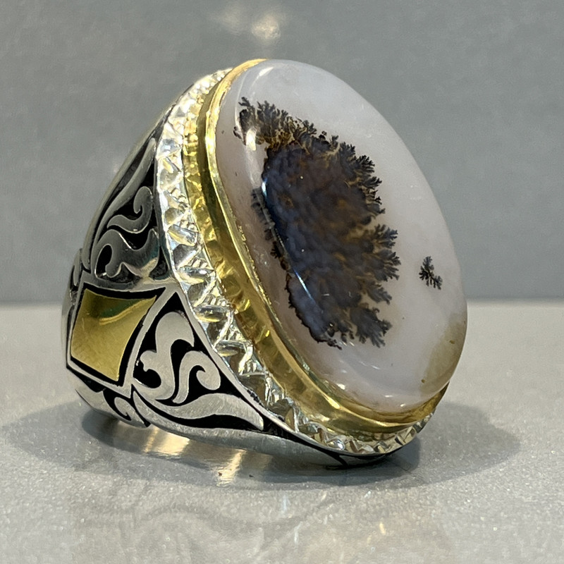 انگشتر نقره مردانه مدل دست ساز سنگ شجر طبیعی انگشتر نقره مردانه مدل دست ساز سنگ شجر طبیعی