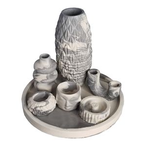 نقد و بررسی ست 7 تکه جاشمعی و گلدان بتنی طرح سنگ مدل یاسمین توسط خریداران