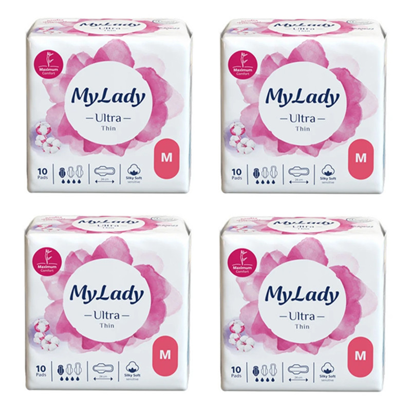 نوار بهداشتی بالدار نازک روز و شب مای لیدی مدل Silky Soft سایز متوسط بسته 4 عددی