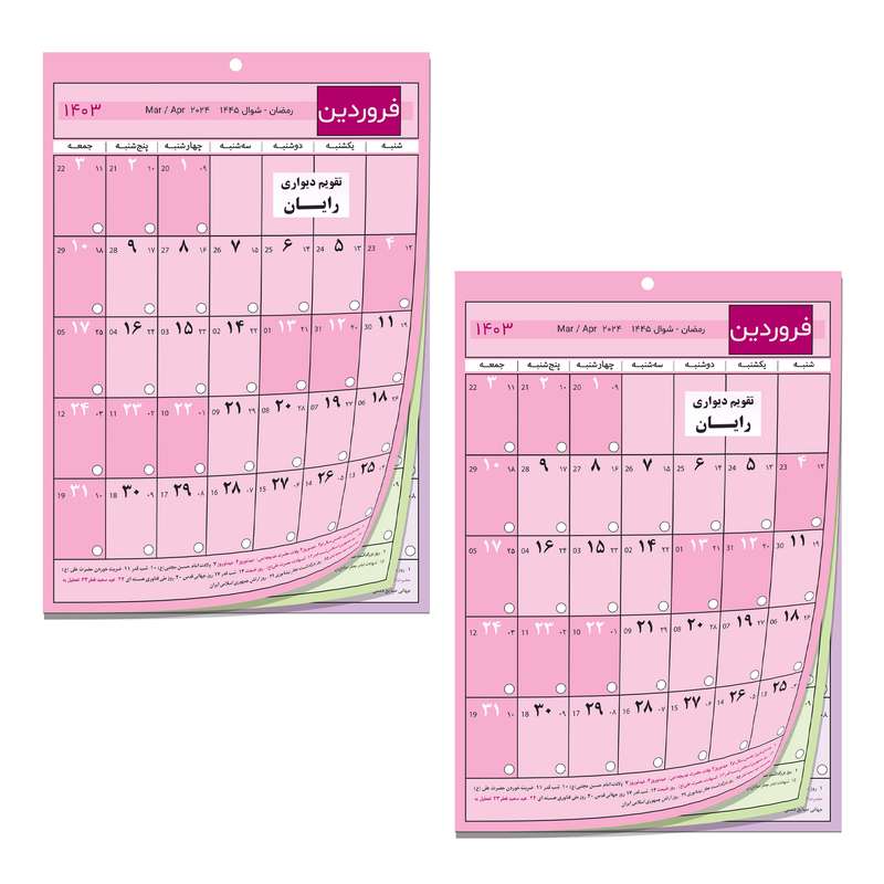 تقویم دیواری سال 1403 رایان مدل S01 بسته 2 عددی