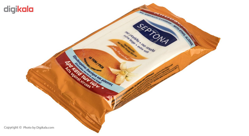 دستمال مرطوب سپتونا مدل Antibacterial سری عصاره پرتقال بسته 15 عددی