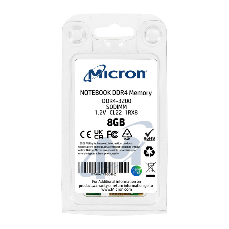 رم لپ تاپ DDR4 تک کاناله 3200 مگاهرتز CL22 میکرون مدل MTA8ATF1G64HZ ظرفیت 8 گیگابایت
