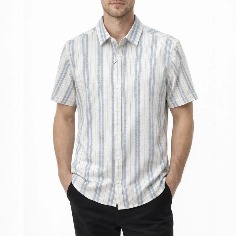 پیراهن آستین کوتاه یقه برگردان مردانه مدل راه راه