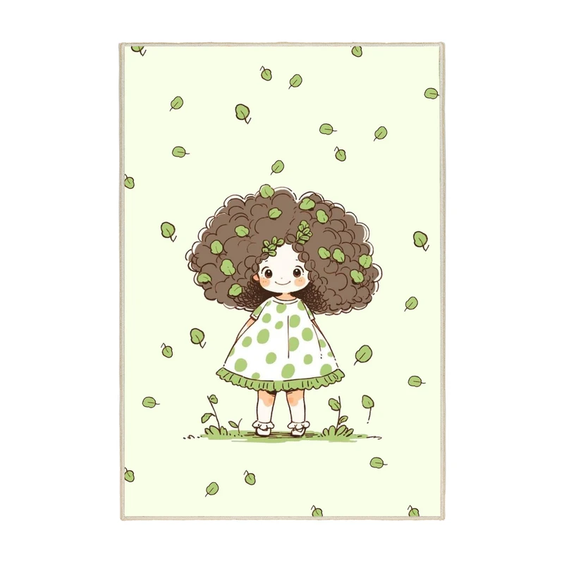 فرش ماشینی 1000 شانه زمینه سبز حاشیه سبز مدل اورکوم طرح اتاق کودک کد kids.9010.01