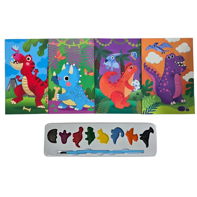 بسته رنگ آمیزی مدل آبرنگی طرح دایناسور بسته 4 جلدی