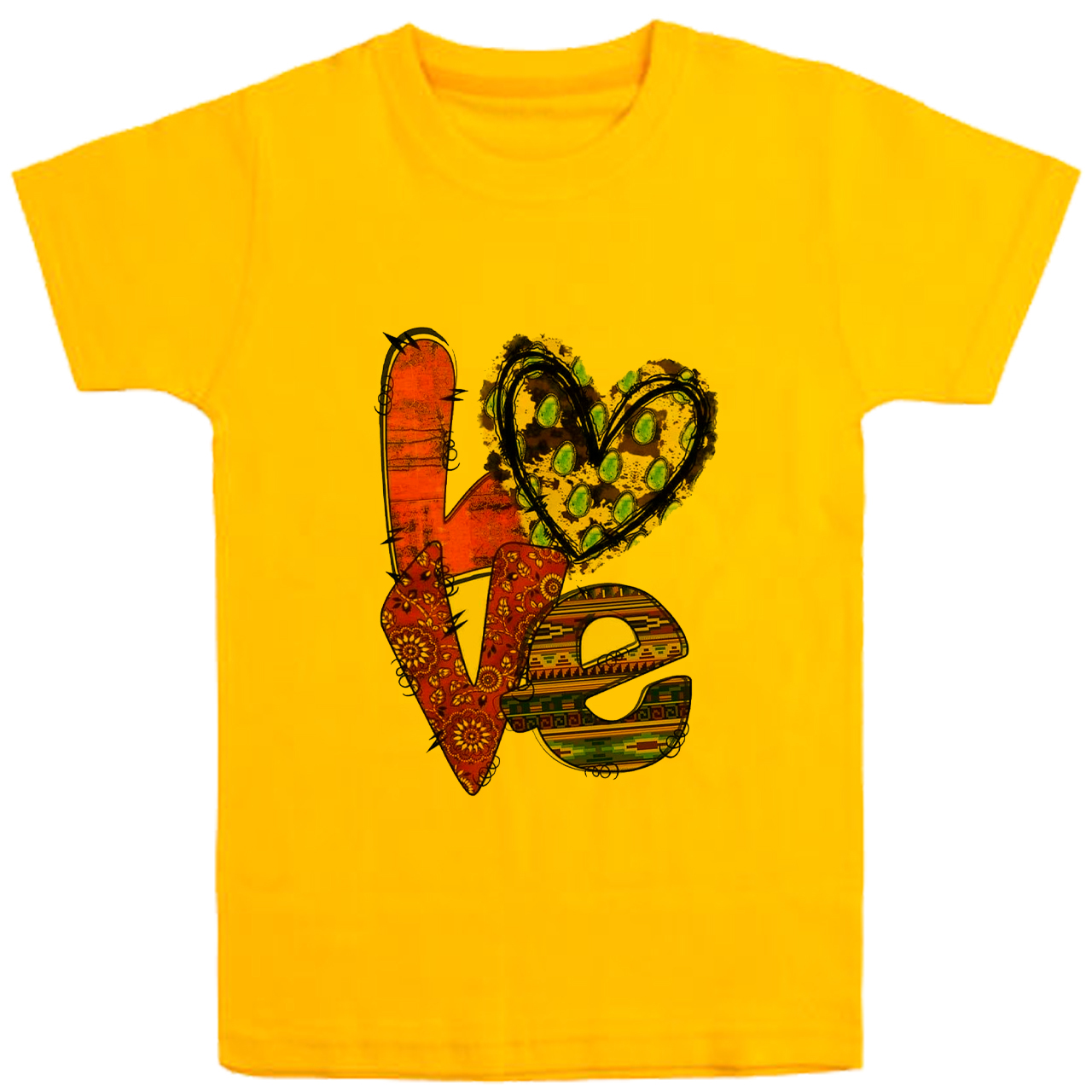 تی شرت آستین کوتاه دخترانه مدل D17 LOVE رنگ زرد