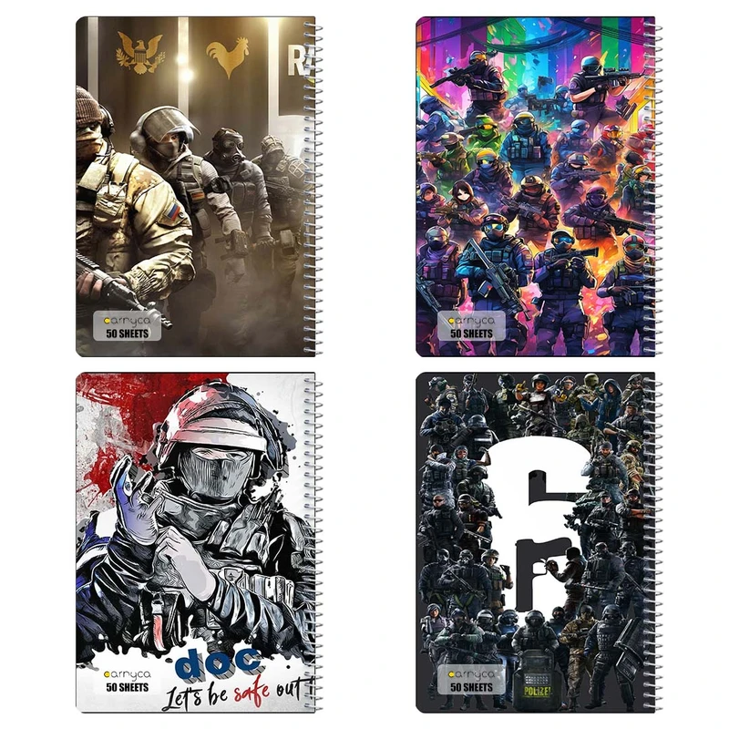 دفتر نقاشي 50 برگ کارنيکا طرح رینبو 6 Rainbow Six Siege کد 28470 مجموعه 4 عددی