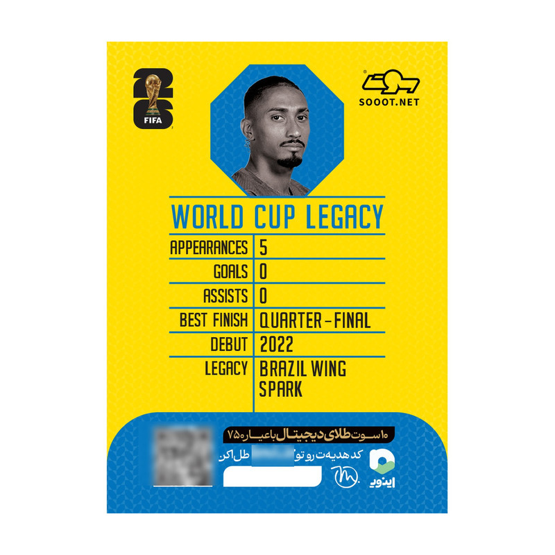 شمش طلای دیجیتال 18 عیار سوت مدل رافینیا RAPHINHA طرح کارت فوتبالی جام جهانی 2026 کد SO10095026 - 3