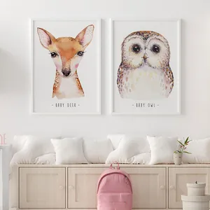 تابلو اتاق کودک سالی وود طرح آهو و جغد تنها کد T112605 مجموعه 2 عددی