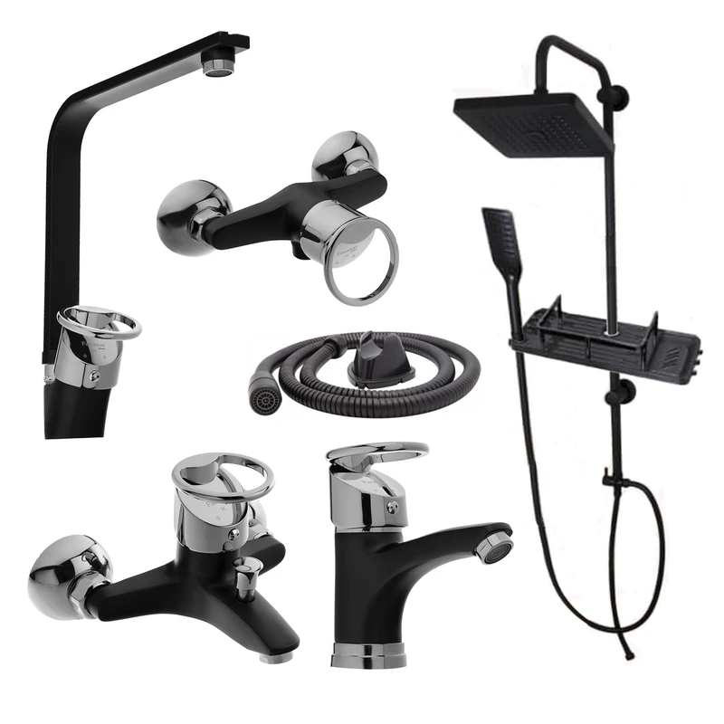 ست شیرآلات توفیق مدل النگویی سبددار مجموعه 6 عددی