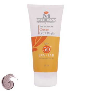 کرم ضد آفتاب رنگی مدیلن SPF50 محافظ UVA ،UVB، ضد چروک، ضد آب، مرطوب‌کننده، مناسب پوست‌های معمولی و خشک حجم 50 میلی‌لیتر