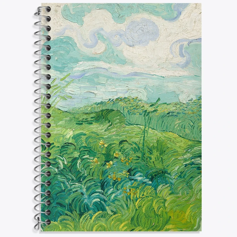 دفتر زبان 50 برگ خندالو مدل دو خط طرح مزارع گندم سبز ونسان ونگوگ (Van Gogh) کد 36800