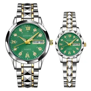 ست ساعت مچی عقربه‌ای زنانه و مردانه مدل کوارتز دو تقویم دی دیت الماسی کد 02