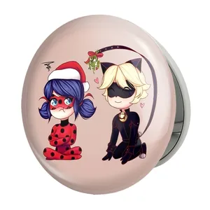 آینه جیبی خندالو طرح پسر گربه ای و دختر کفشدوزکی مدل تاشو کد 25029 