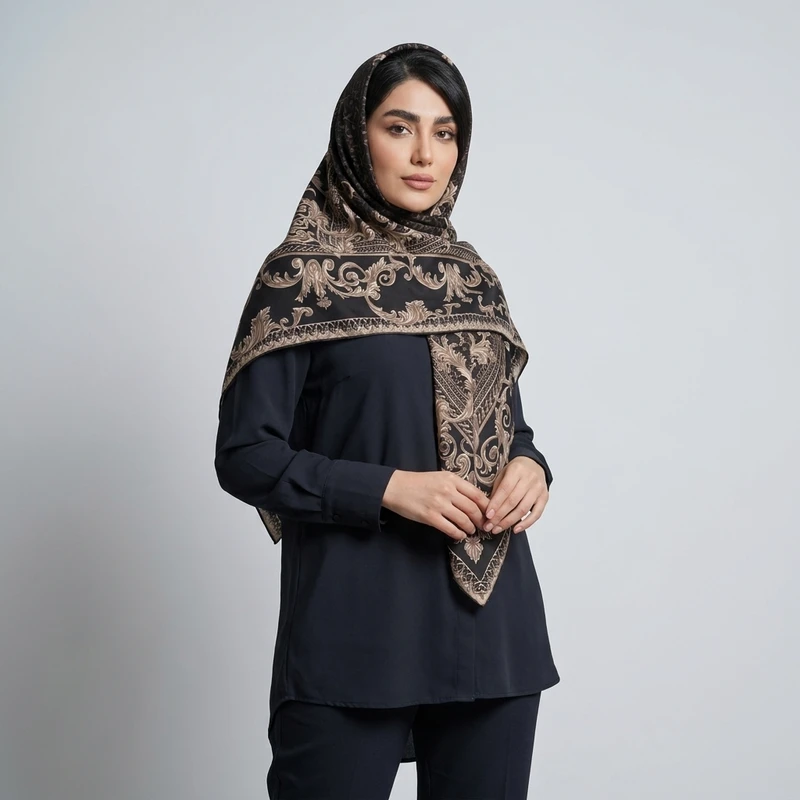 روسری ابریشم توییل طرح گل ریز ۴۳۰۴