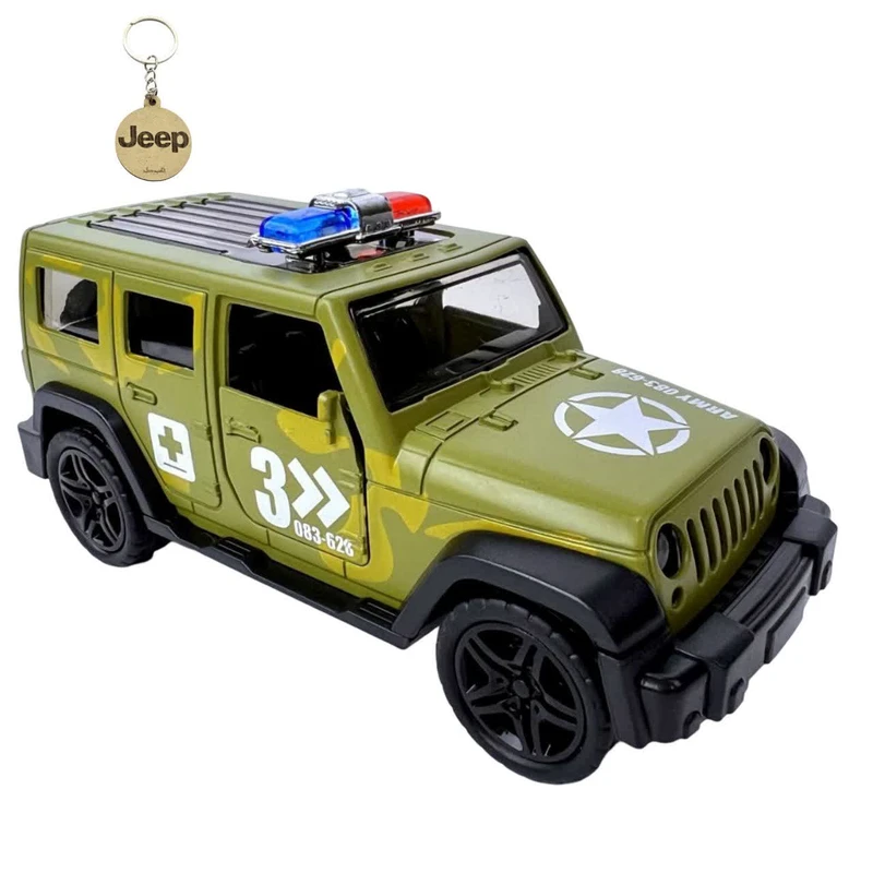 ماکت ماشین ناب سل مدل جیپ پلیس ارتشی فلزی چراغدار موزیکال JEEP POLICE به همراه جاسوییچی 