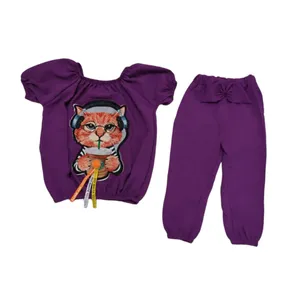 ست تی شرت و شلوارک دخترانه مدل گربه