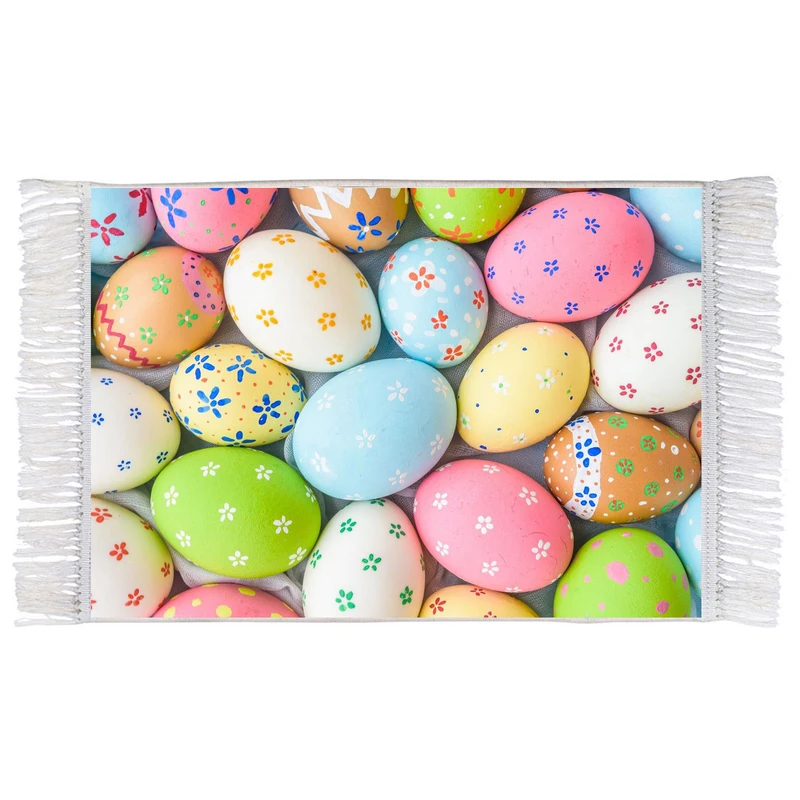 فرش ماشینی دیوارکوب اطلس آبی طرح تخم مرغ رنگی مدل T1399 