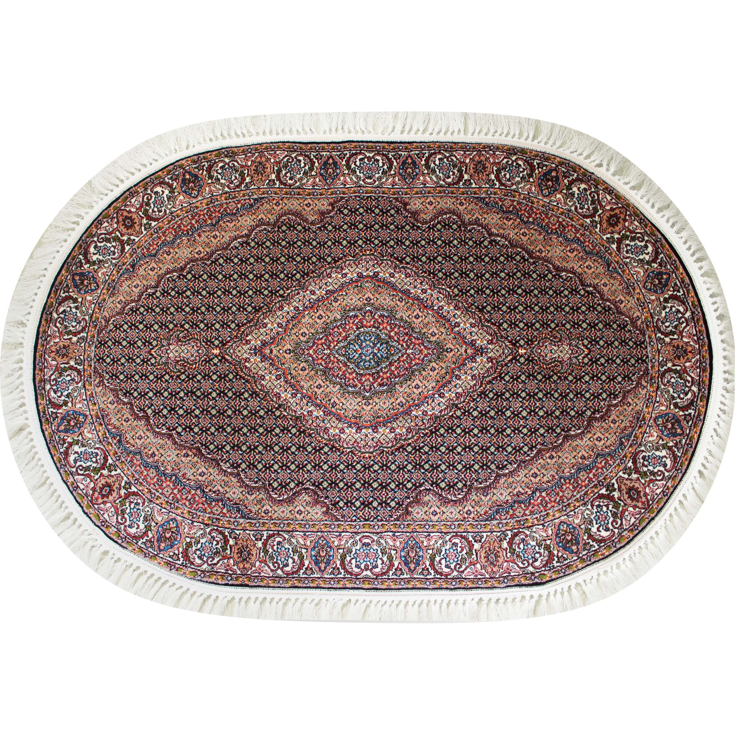 فرش ماشینی مدل بیضی طرح ریزماهی زمینه سرمه ای