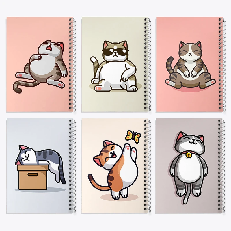 دفتر مشق 50 برگ خندالو طرح گربه کیوت کد 444 مجموعه 6 عددی