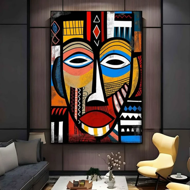 تابلو بوم طرح انتزاعی مدل چهره کوبیسم کد BK24510