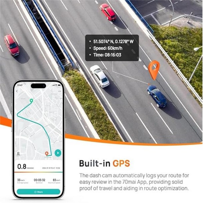 دوربین فیلم برداری خودرو سوِنتی مِی مدل 70mai Dual Dash Cam A510s + RearCam (RC11) به همراه دوربین عقب