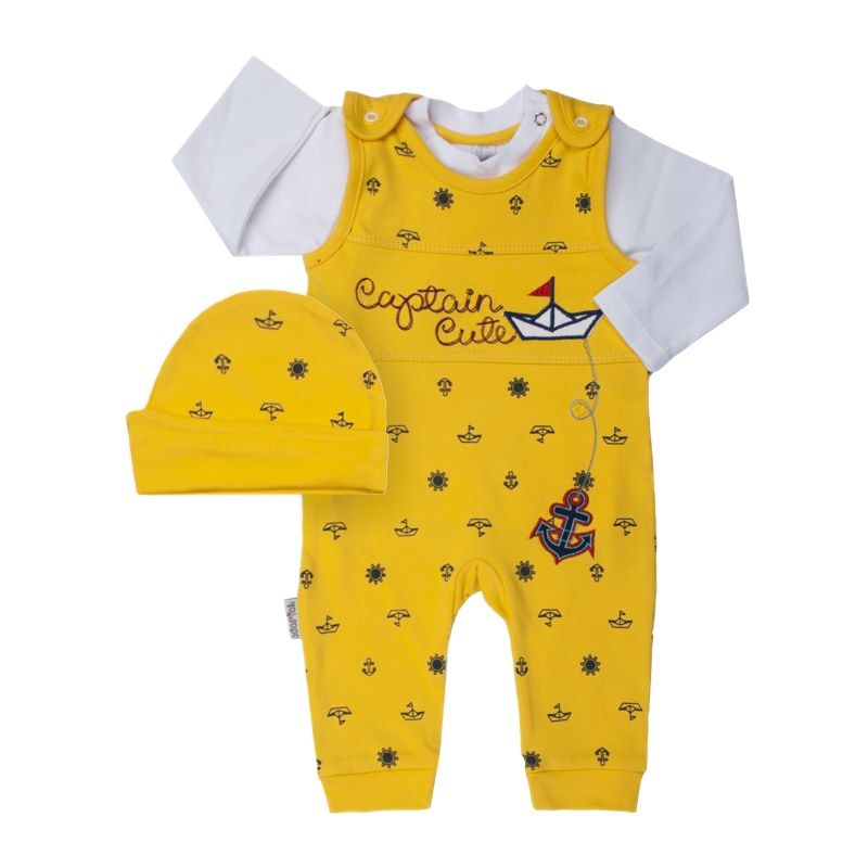 ست تی شرت آستین بلند و سرهمی پیشبندی نوزادی آدمک مدل کاپیتان لیمویی -  - 1