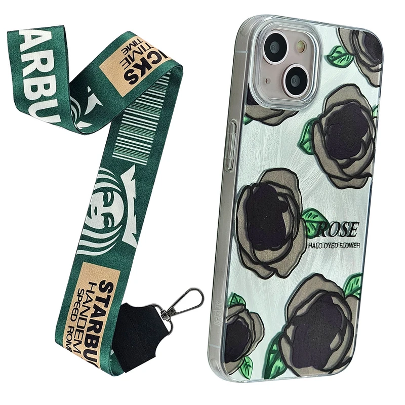 کاور کریتیو مدل گل رز مناسب برای گوشی موبایل اپل Iphone 13 به همراه بند آویز