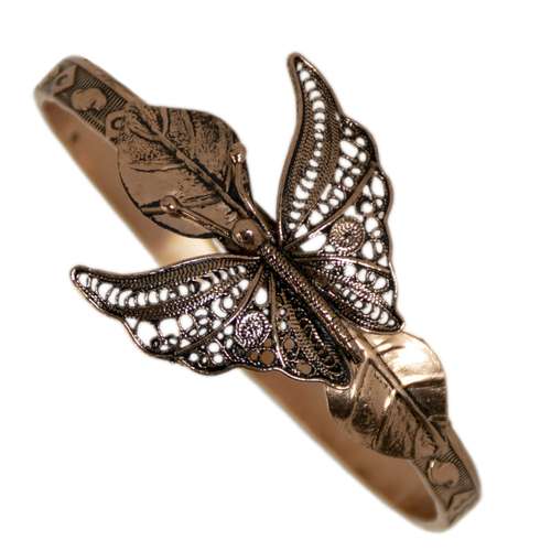 دستبند دخترانه مدل پروانه و برگ مسی