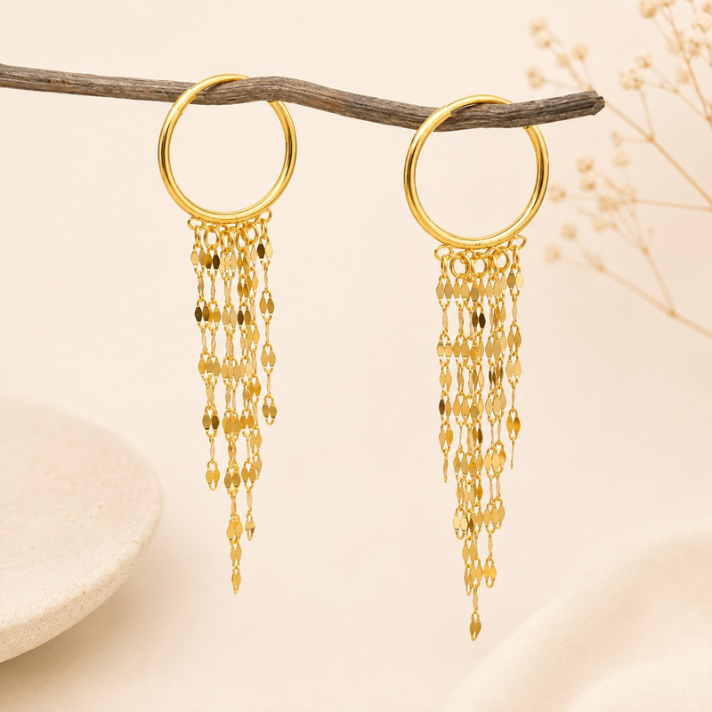 گوشواره حلقه‌ای طلا 18 عیار زنانه گلدینا مدل شرابه ای - 2