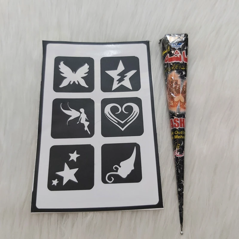 حنا طراحی و شابلون تتو موقت مدل hasha120 مجموعه 7 عددی