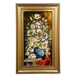 تابلو فرش دستباف مدل گل طولی رومیزی سنگی ترمه دار کد 76