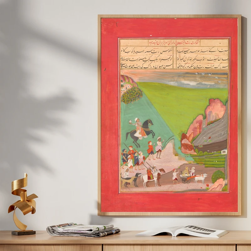 تابلو طرح نگارگری شاهانه مدل G01434 فریم کرم روشن