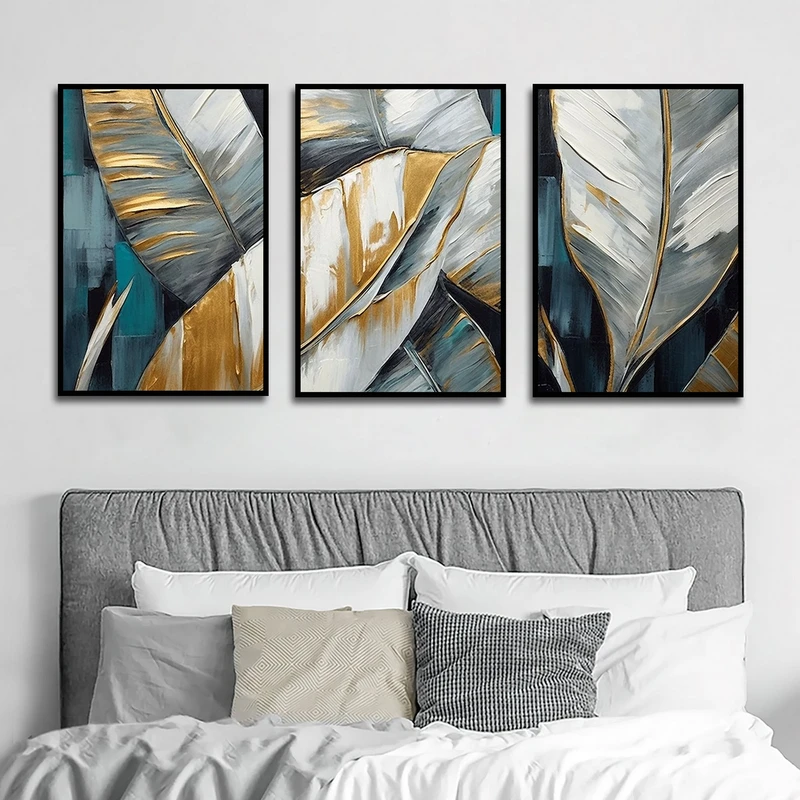 تابلو بکلیت طرح نقاشی مدرن رنگ روغن برگ مدل B-1610 مجموعه 3 عددی