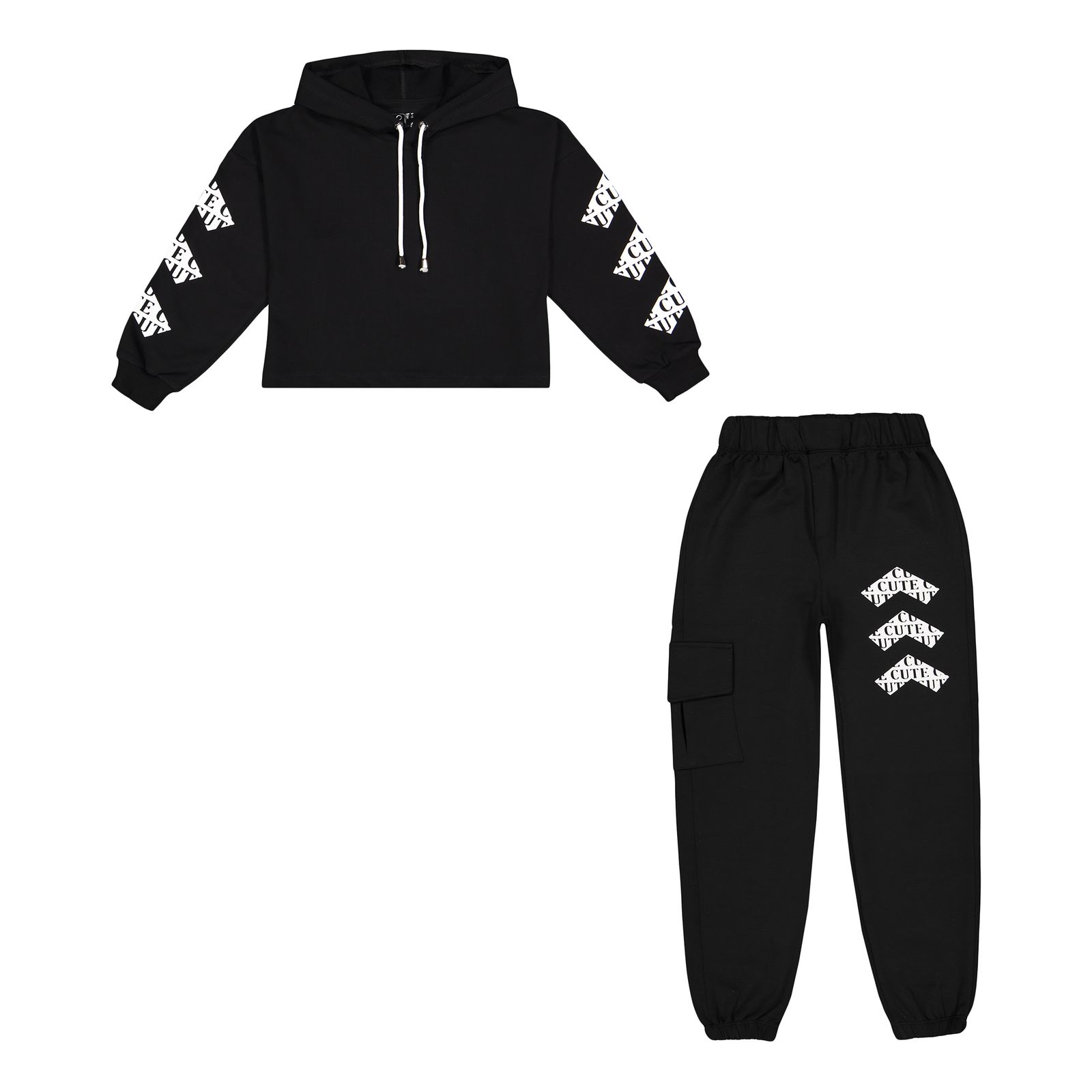 ست هودی و شلوار دخترانه سون پون مدل 1250 رنگ مشکی -  - 1