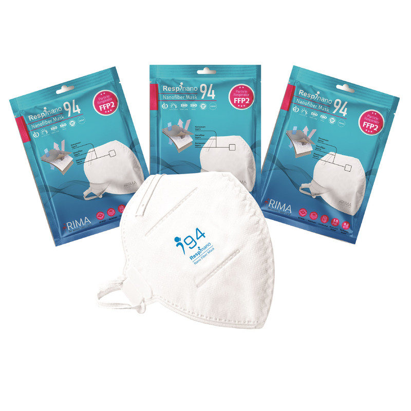 ماسک تنفسی ریما مدل بدون سوپاپ نانوالیاف FFP2 i94 رسپی نانو بسته 3 عددی