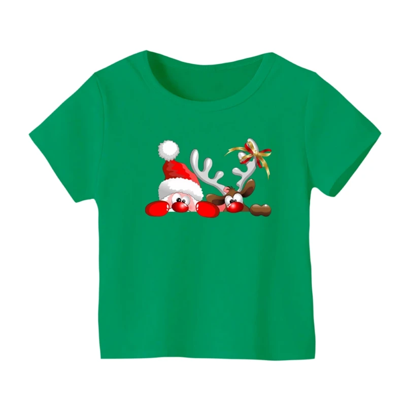تی شرت آستین کوتاه بچگانه مدل بابانوئل و گوزن کریسمس کد 10