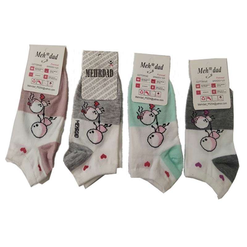 جوراب ساق کوتاه دخترانه مدل meh12058 بسته 4 عددی