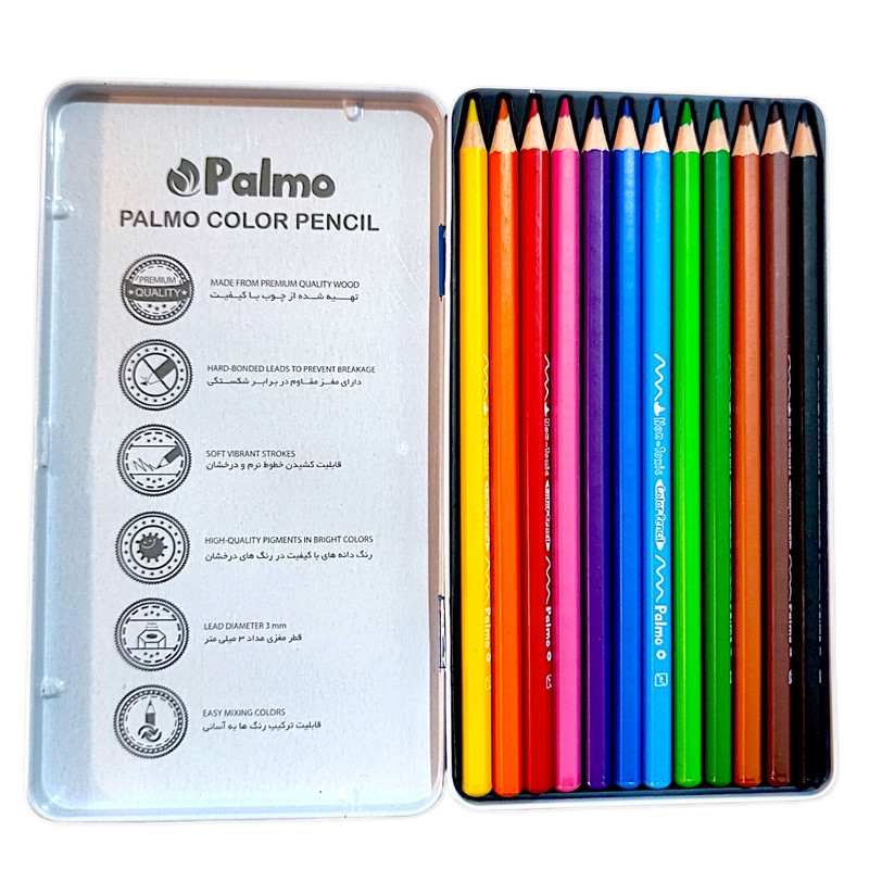 مداد رنگی 12 رنگ پالمو مدل حیوانات فلزی کد 12